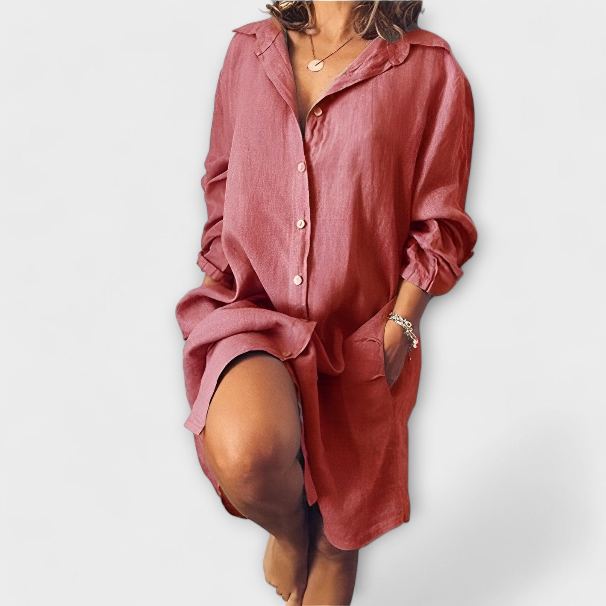 Maria Classic Linen Blouse With Chic Touch And Pocket