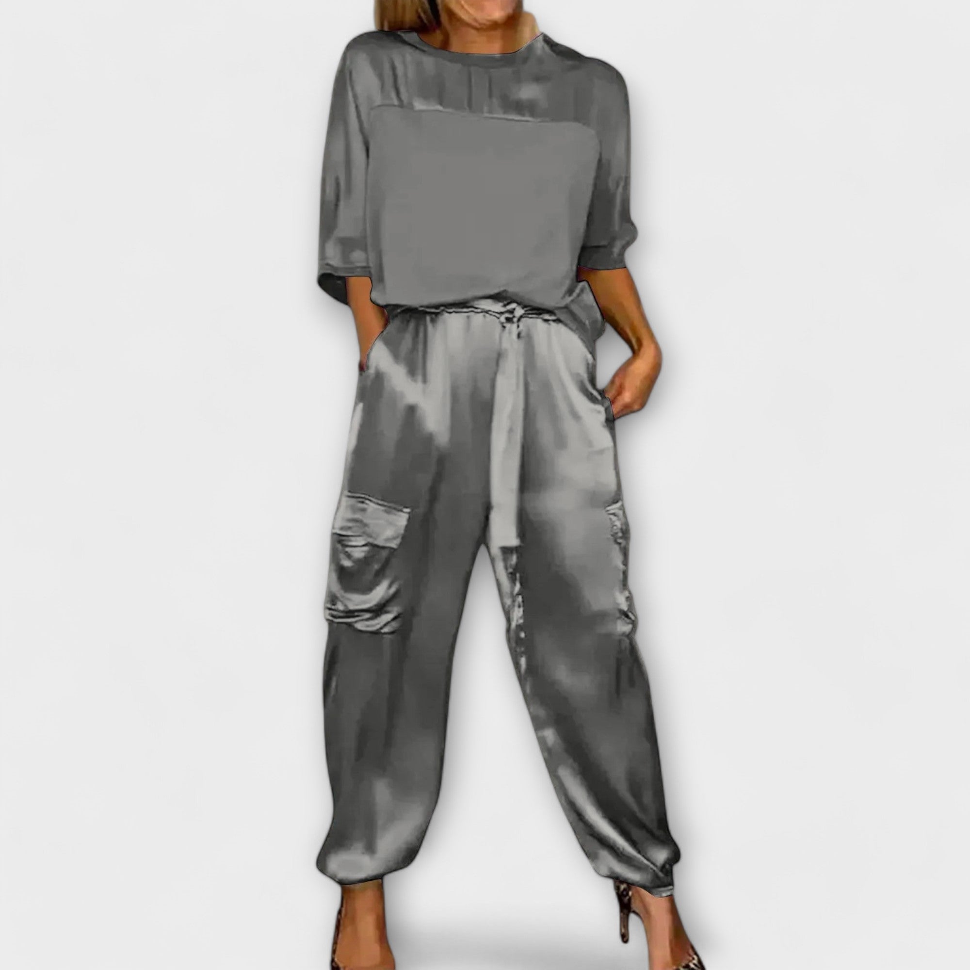 Carla Two Piece Loungewear Set Cotton Beige S To XL Relax