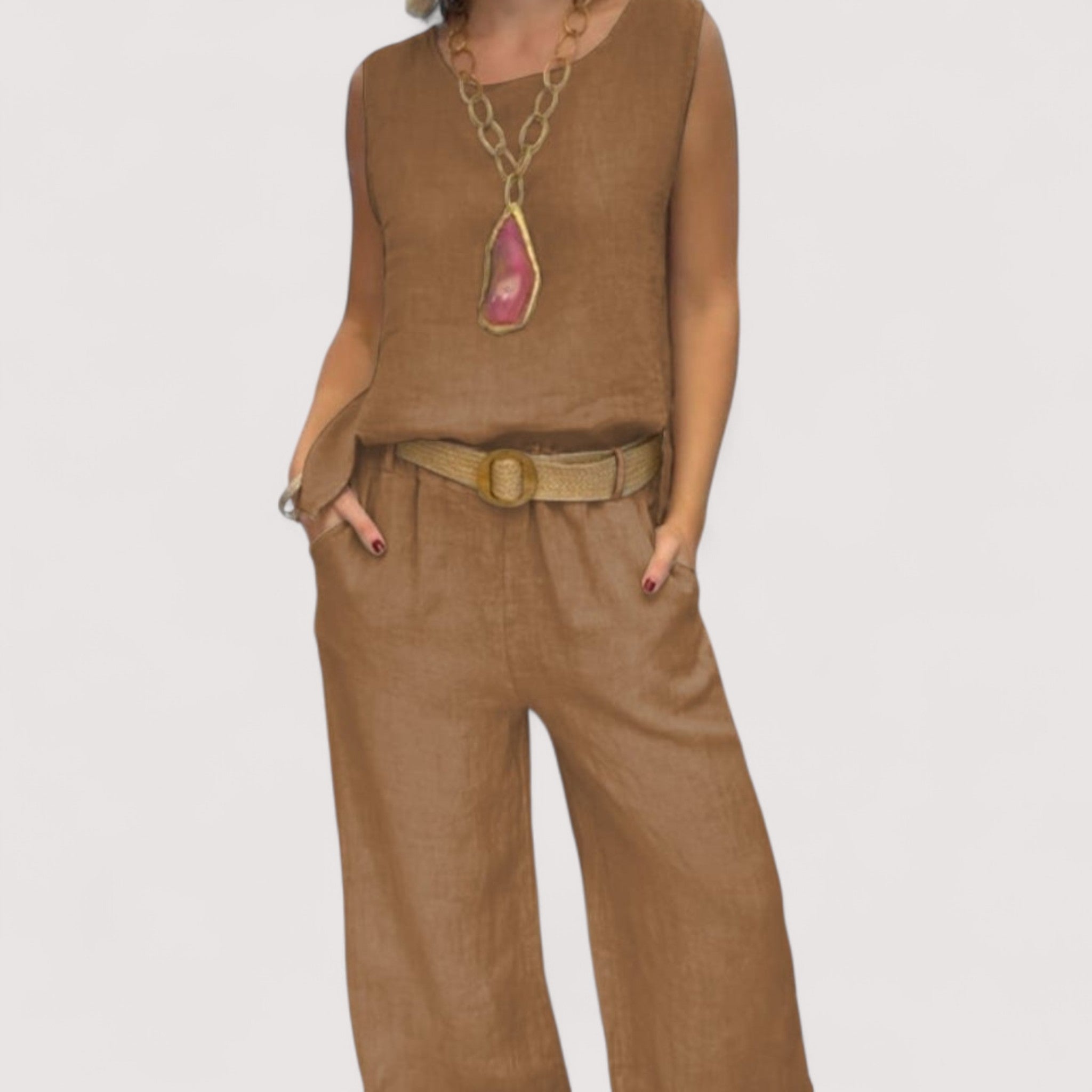 Eden Boho Two Piece Set Linen Blend Medium Earth Tone
