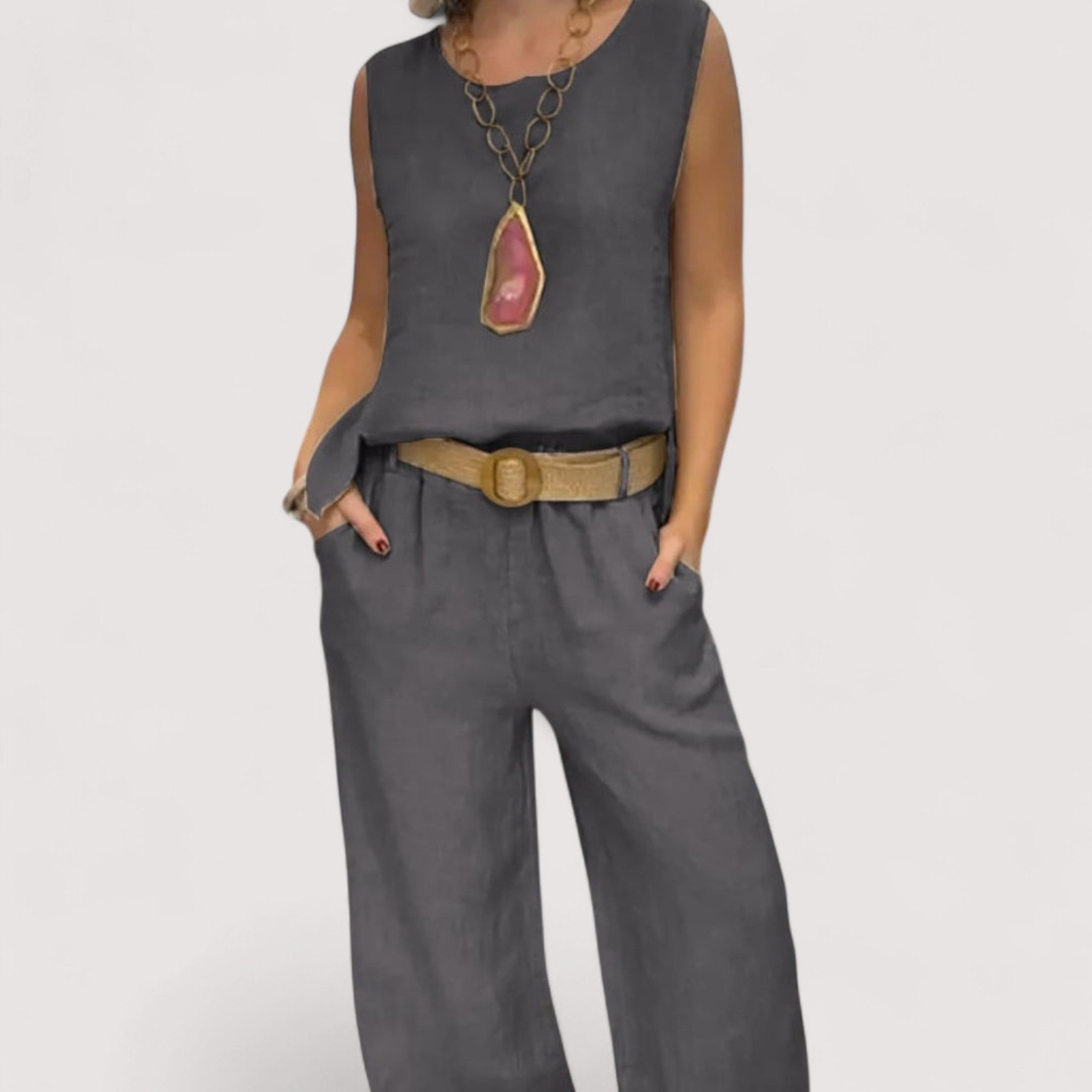 Eden Boho Two Piece Set Linen Blend Medium Earth Tone
