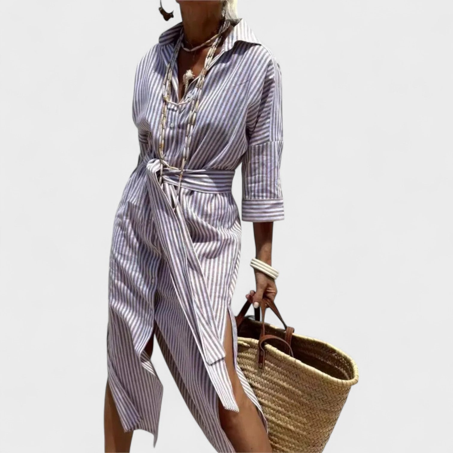 Carmen Striped Dress Chic Sophisticated Classic Neckline