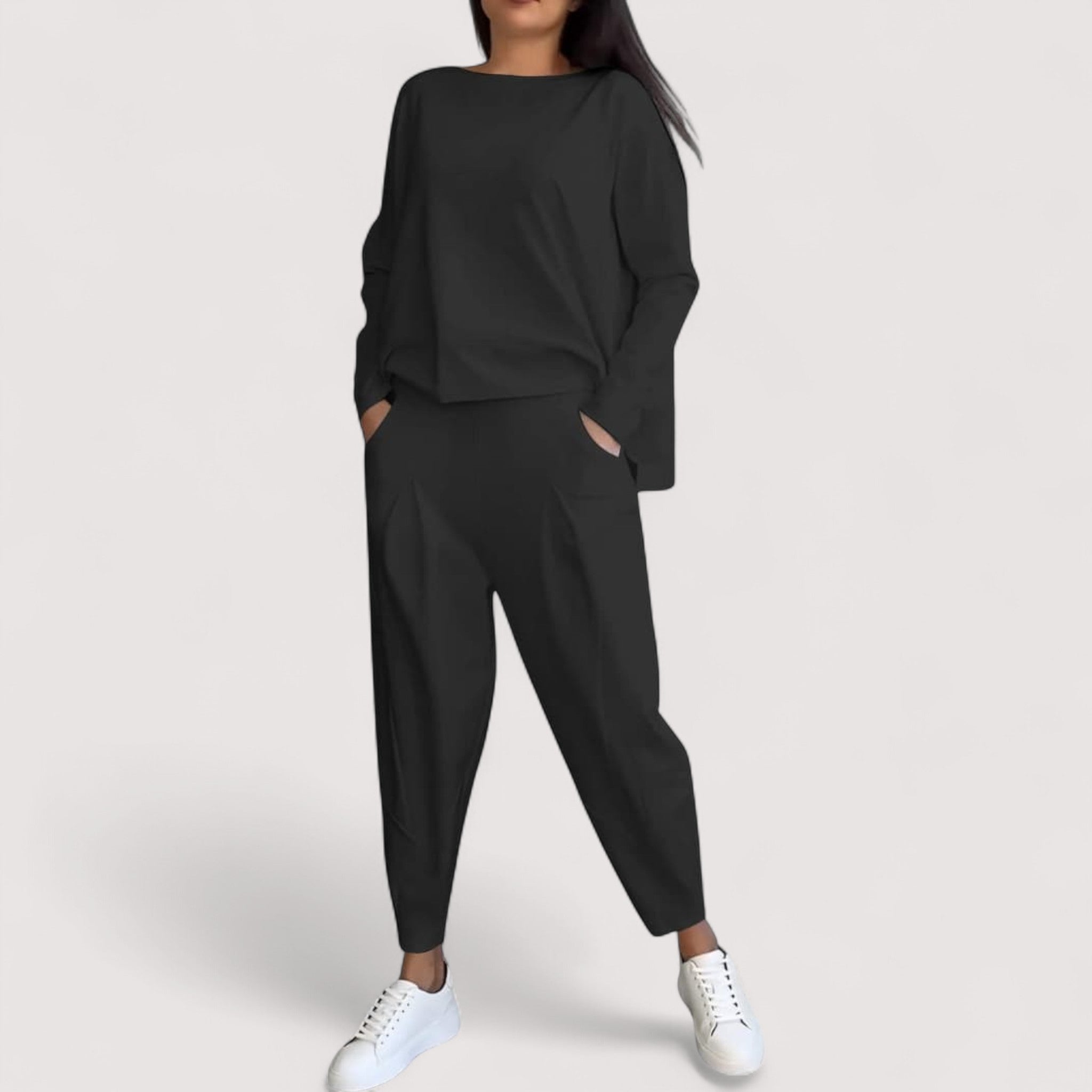 Elvira Two Piece Set Soft Knit Medium Black Chic Evening