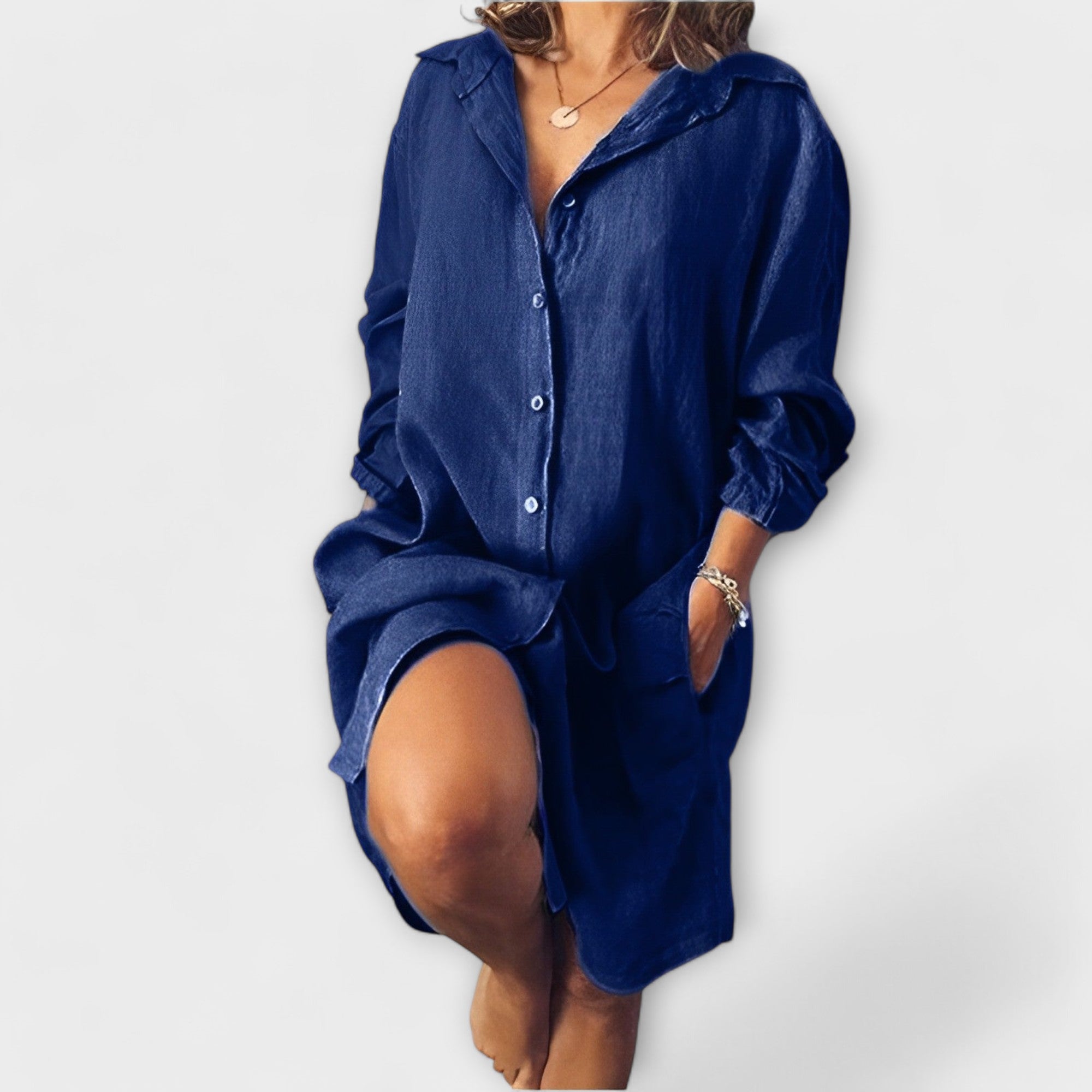 Maria Classic Linen Blouse With Chic Touch And Pocket