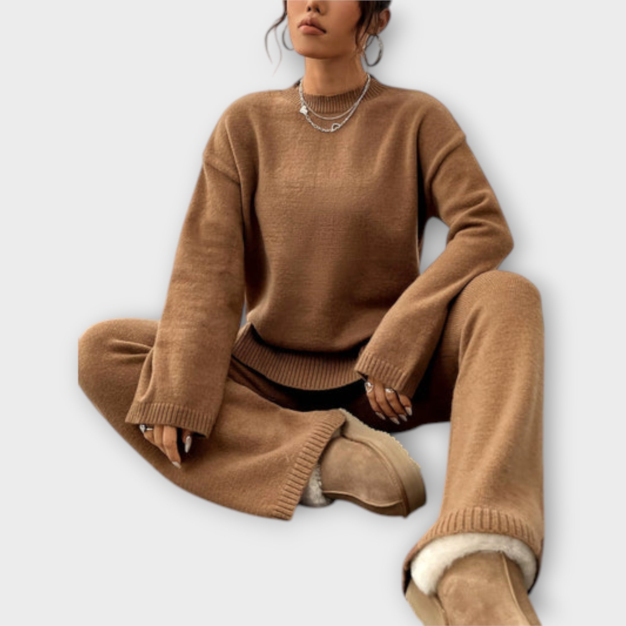 Olivia Casual Two Piece Ribbed Knit Set Elegant Comfort