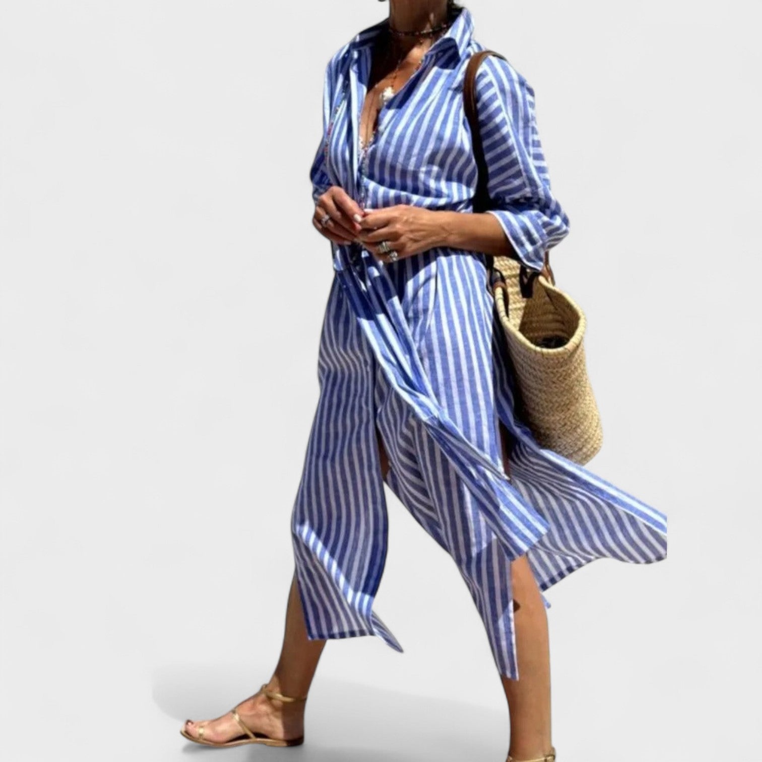 Carmen Striped Dress Chic Sophisticated Classic Neckline