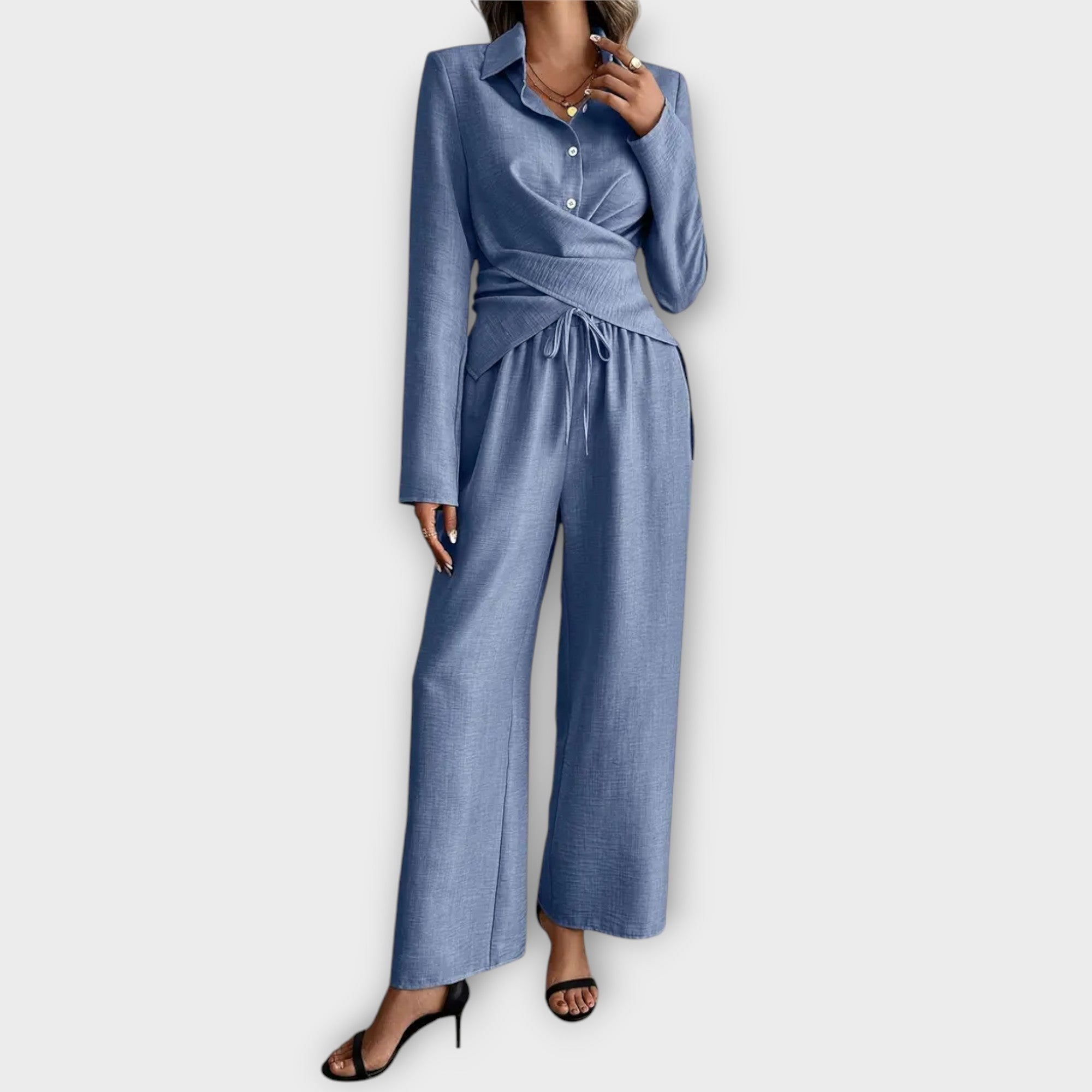 Livia Two Piece Summer Set Linen Blend White Breezy Style