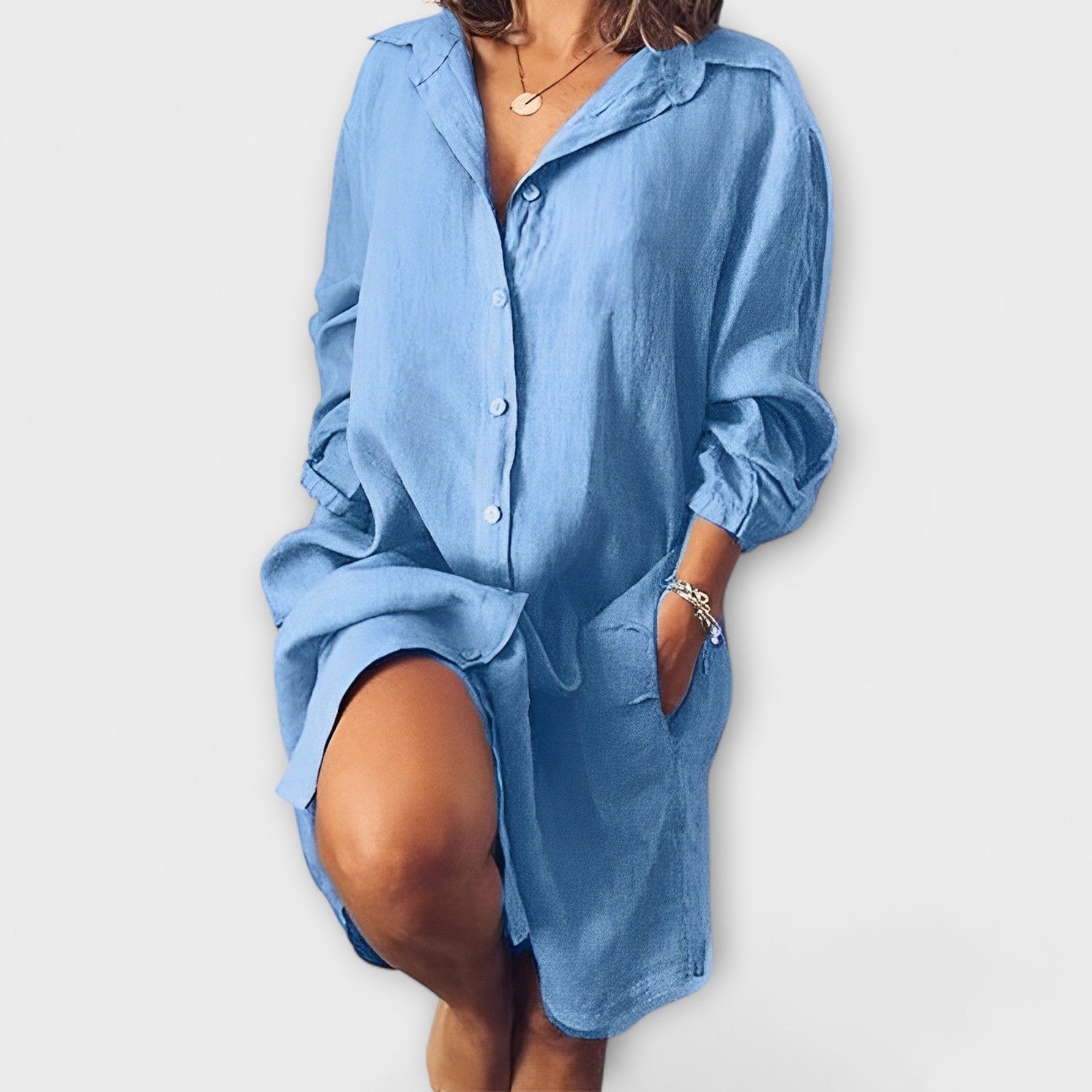 Maria Classic Linen Blouse With Chic Touch And Pocket