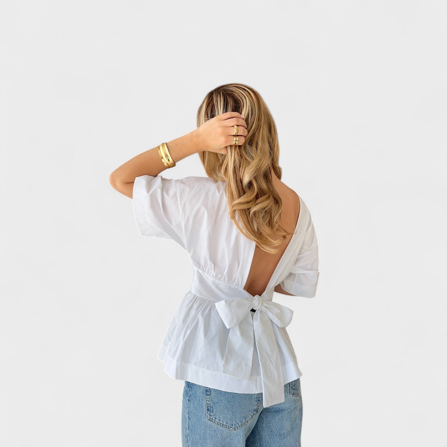 Estefanía Blouse Sophisticated Shine Open Back Tie Waist
