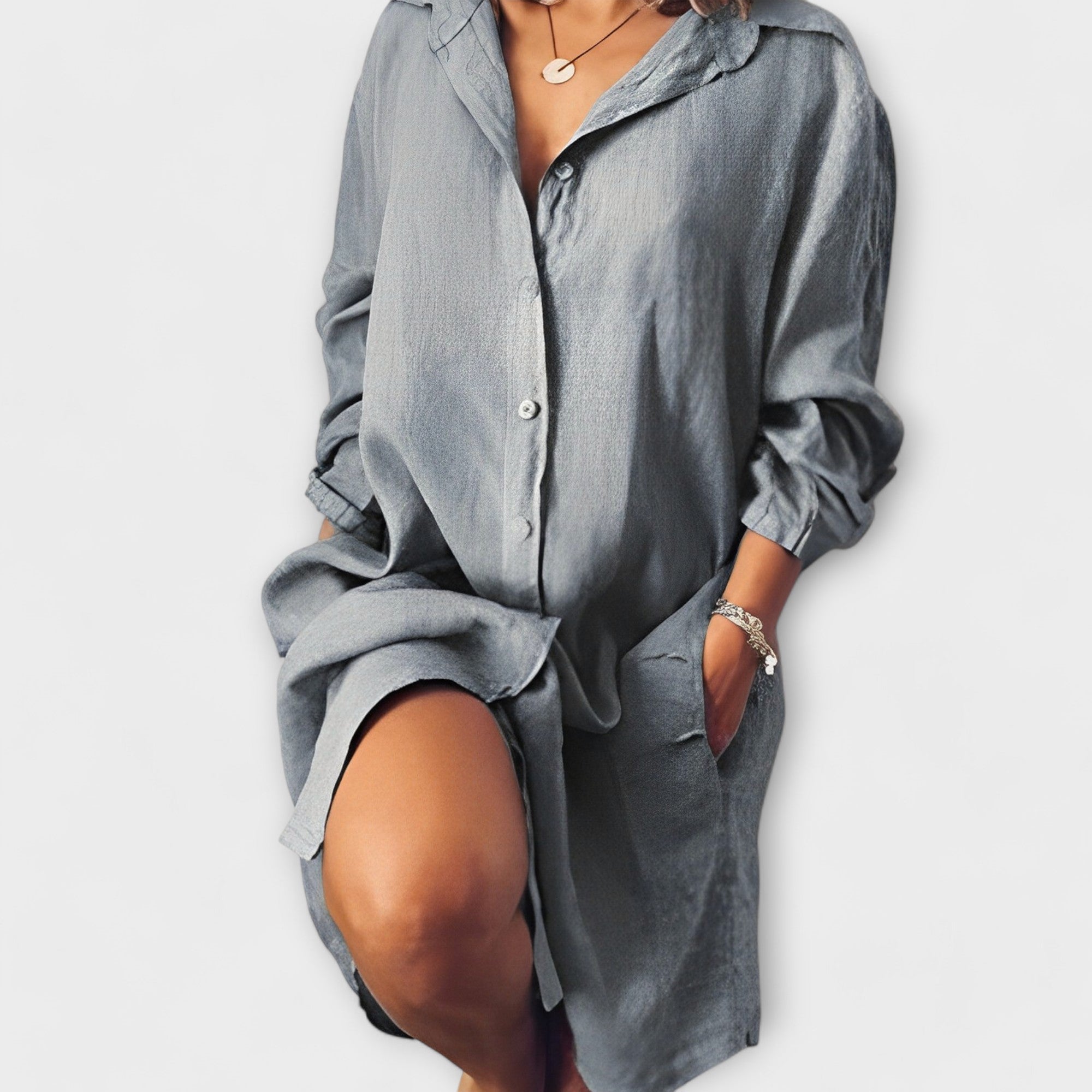 Maria Classic Linen Blouse With Chic Touch And Pocket
