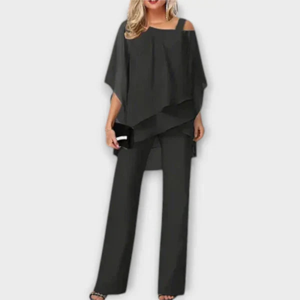 Monica Off Shoulder Top And Trousers Set Crepe S-XL Black