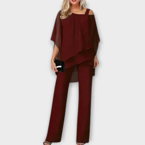 Monica Off Shoulder Top And Trousers Set Crepe S-XL Black