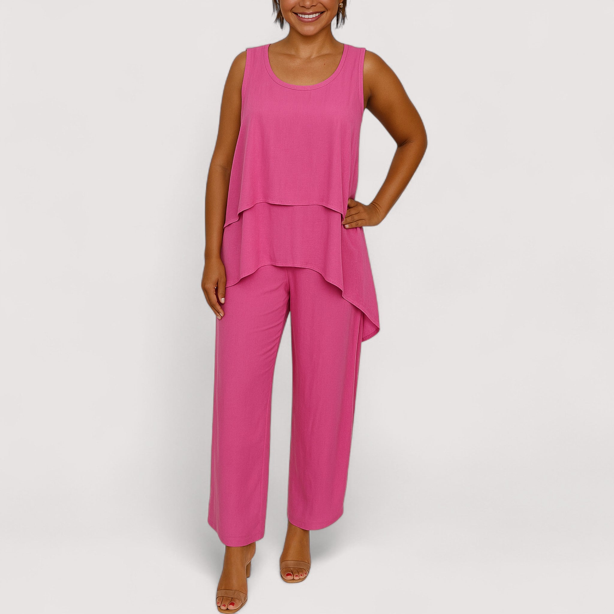 Nora Summer Two Piece Set Linen Blend S M L White Elegance