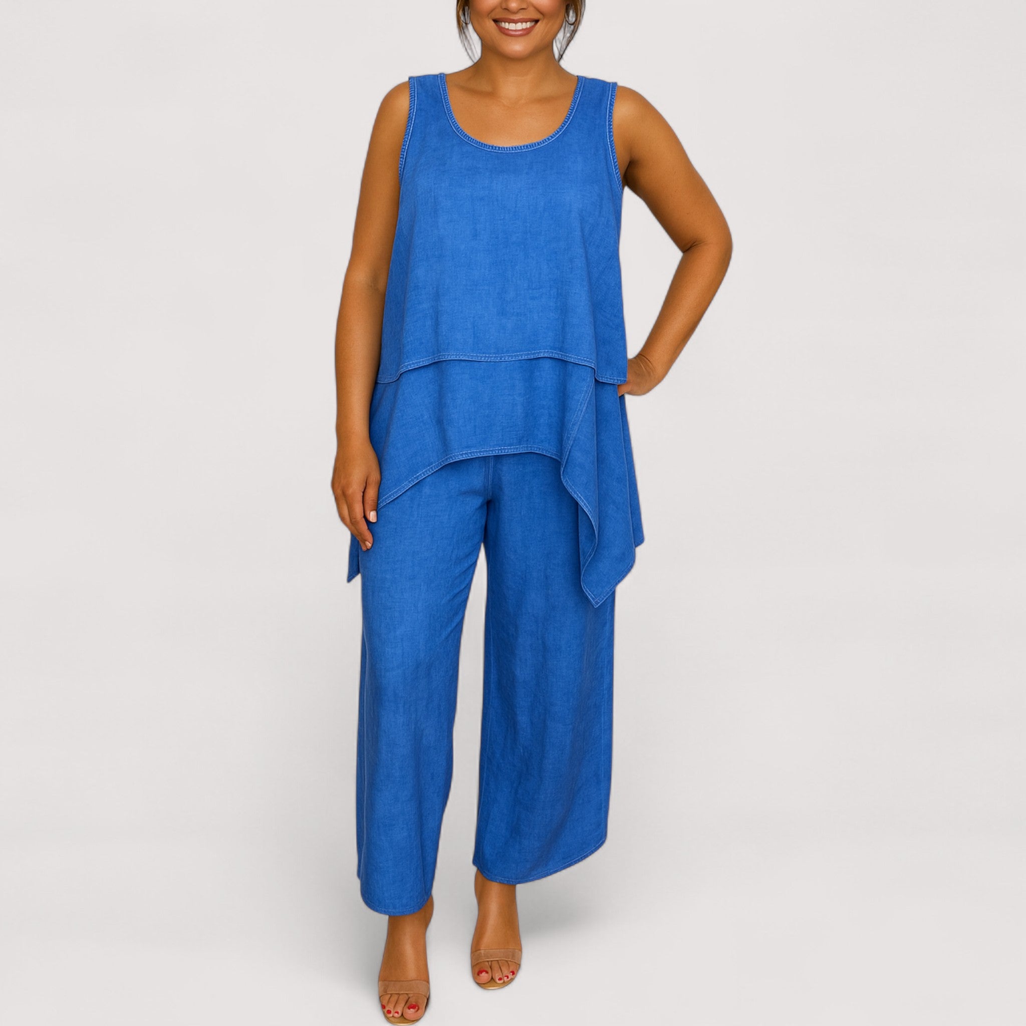 Nora Summer Two Piece Set Linen Blend S M L White Elegance