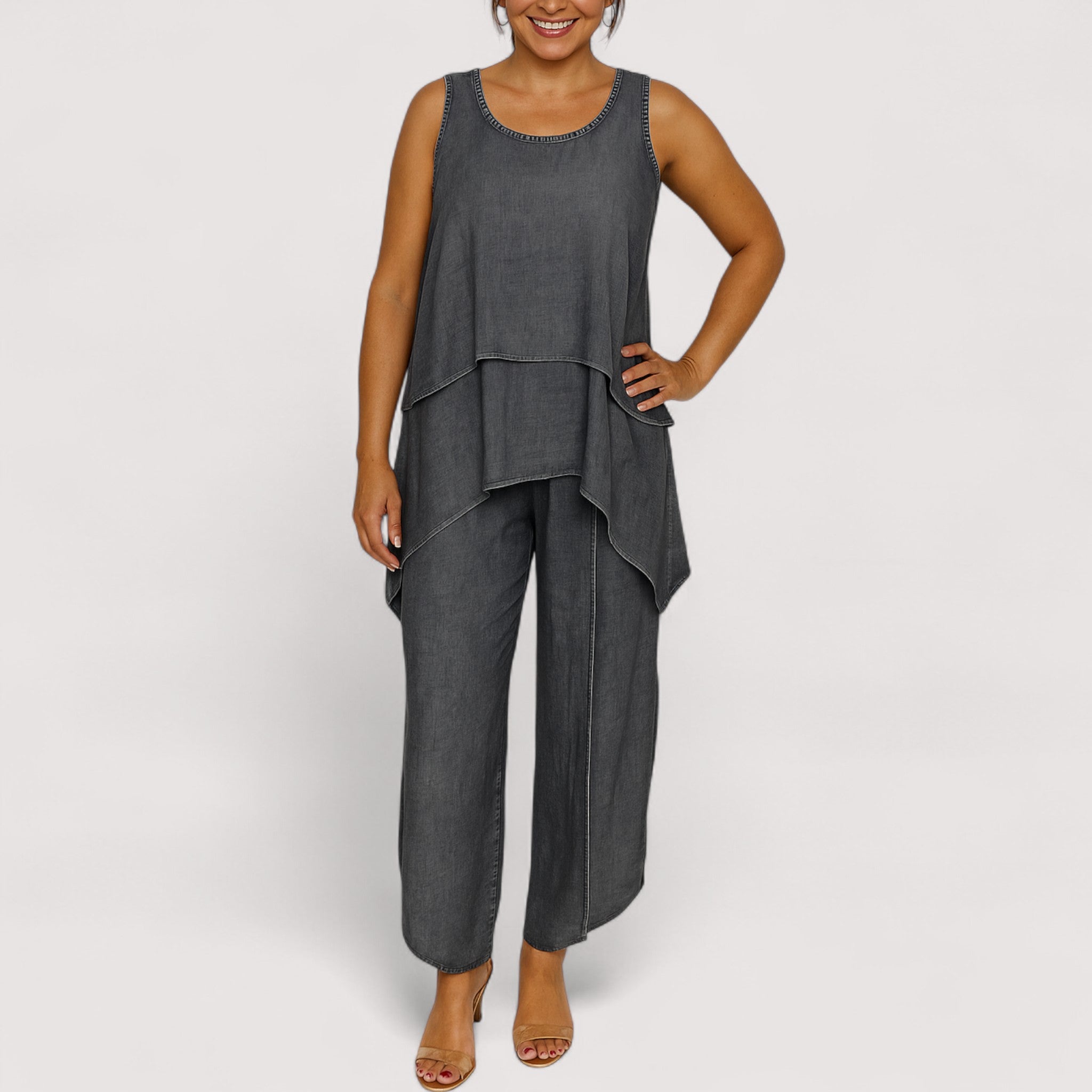 Nora Summer Two Piece Set Linen Blend S M L White Elegance