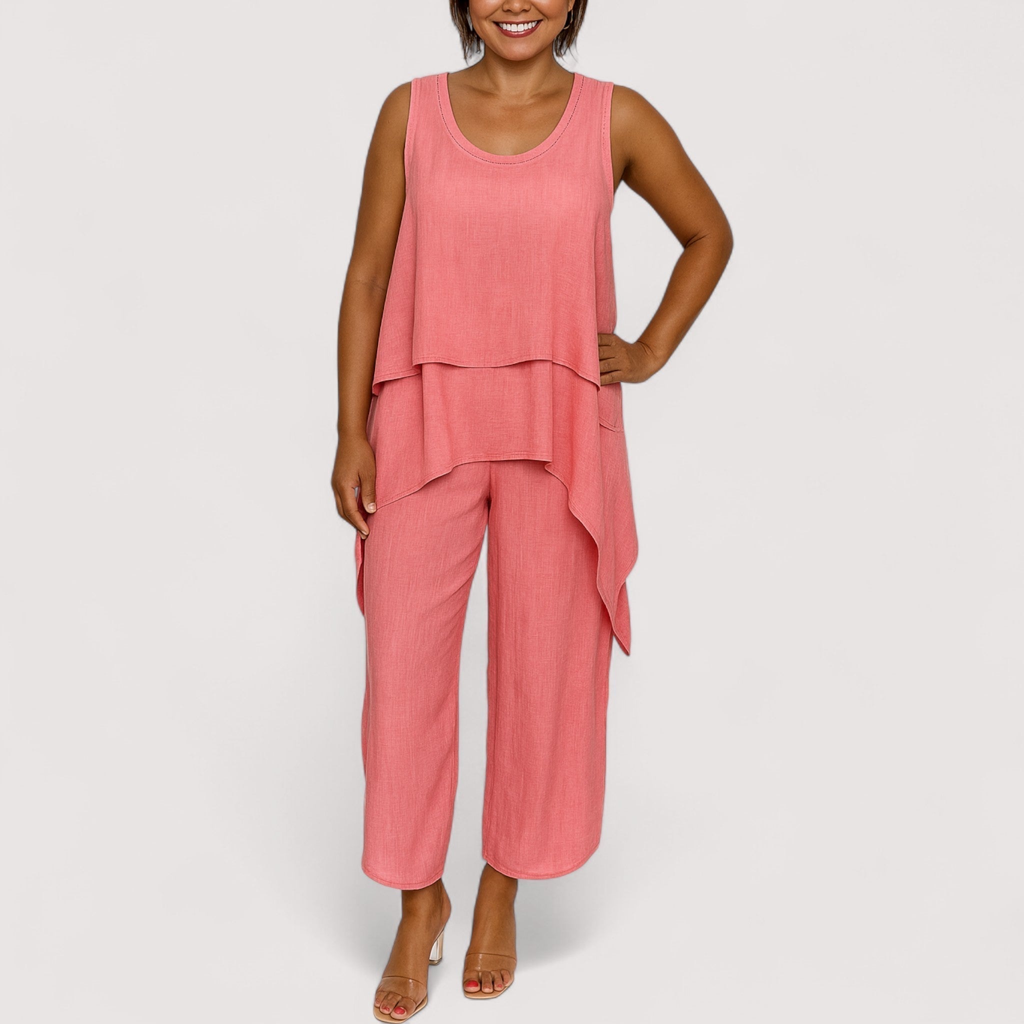 Nora Summer Two Piece Set Linen Blend S M L White Elegance