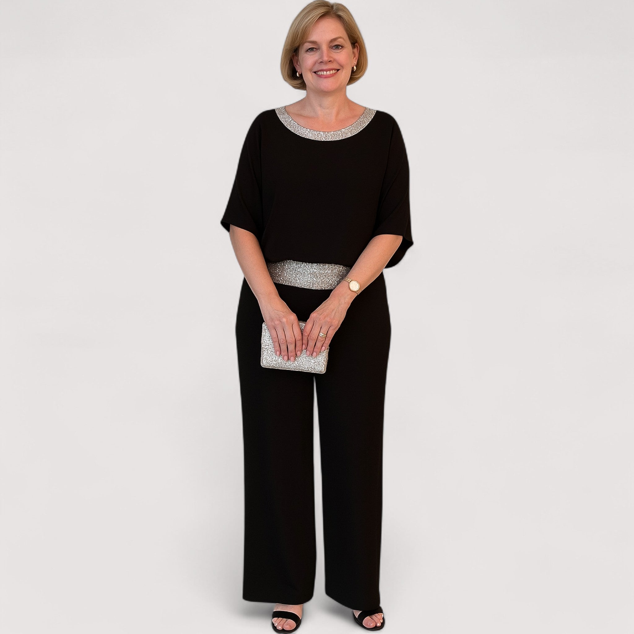 Agnes Two Piece Sequin Set Cotton Blend Black Evening