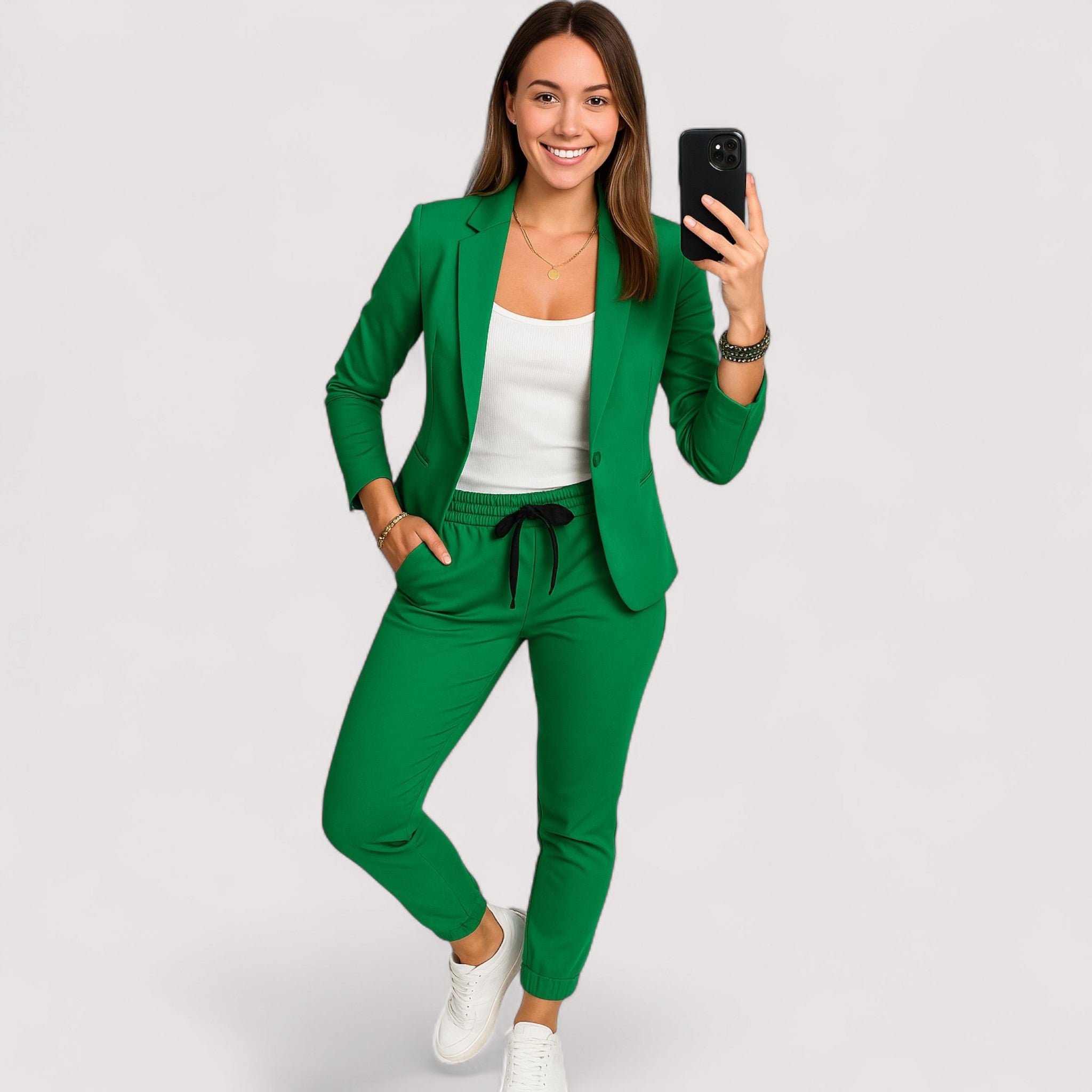 Eleonora Cotton Blend Relaxed Blazer And Joggers Set Beige