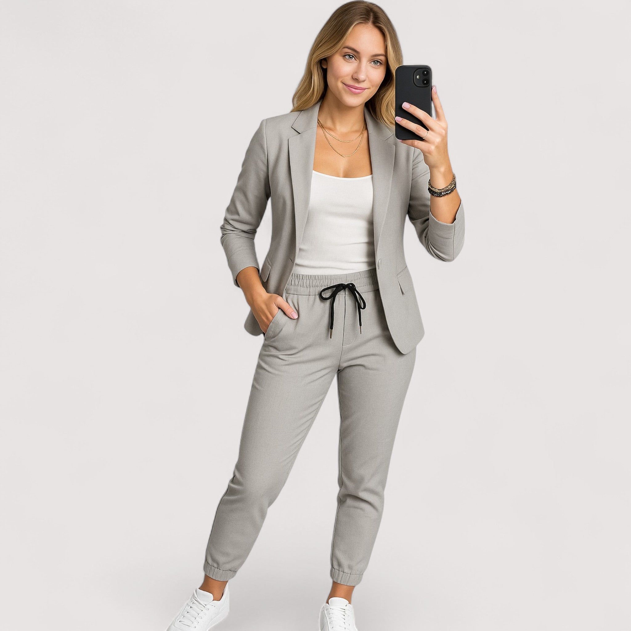 Eleonora Cotton Blend Relaxed Blazer And Joggers Set Beige