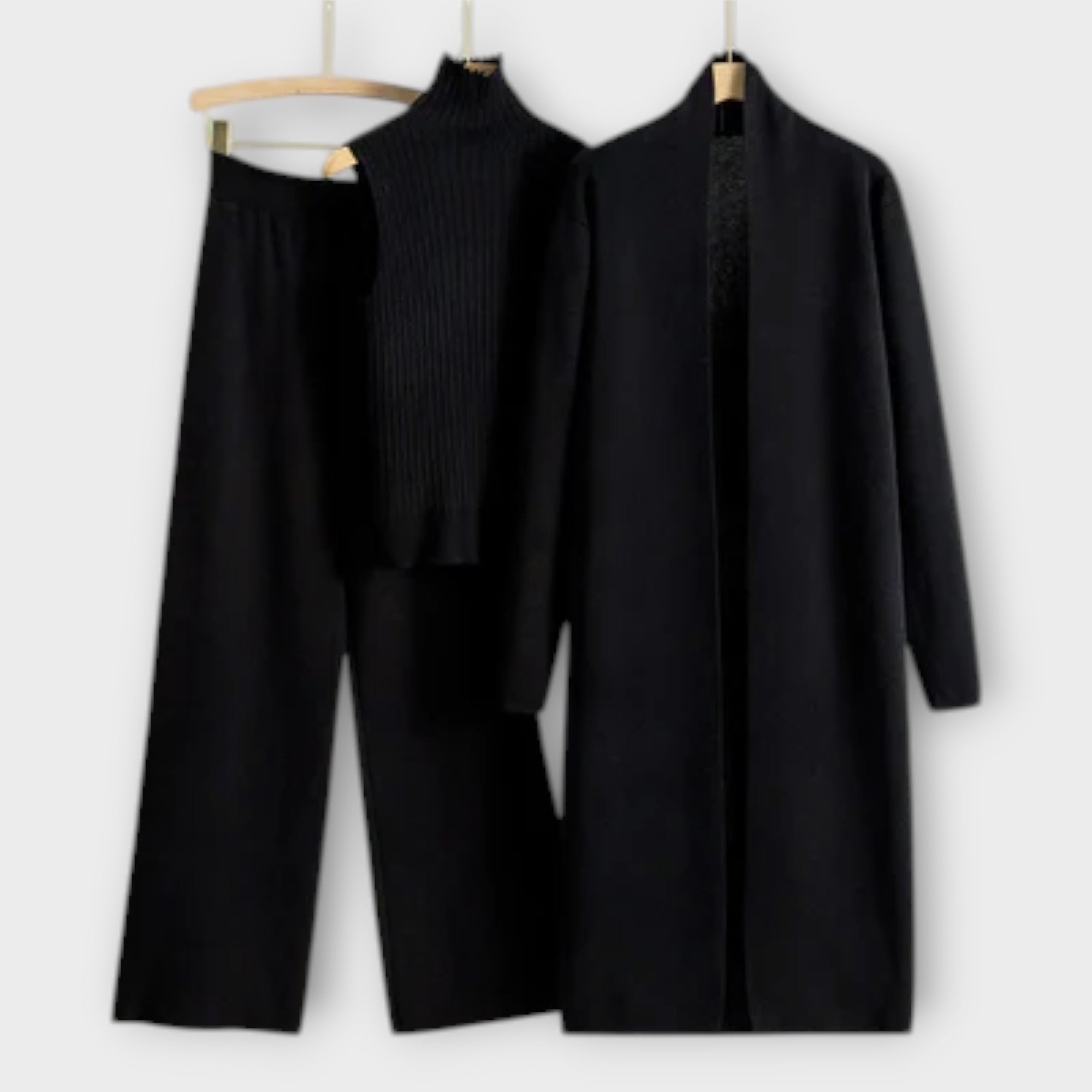 Estefanía Three Piece Cardigan Trousers Viscose Stone Chic