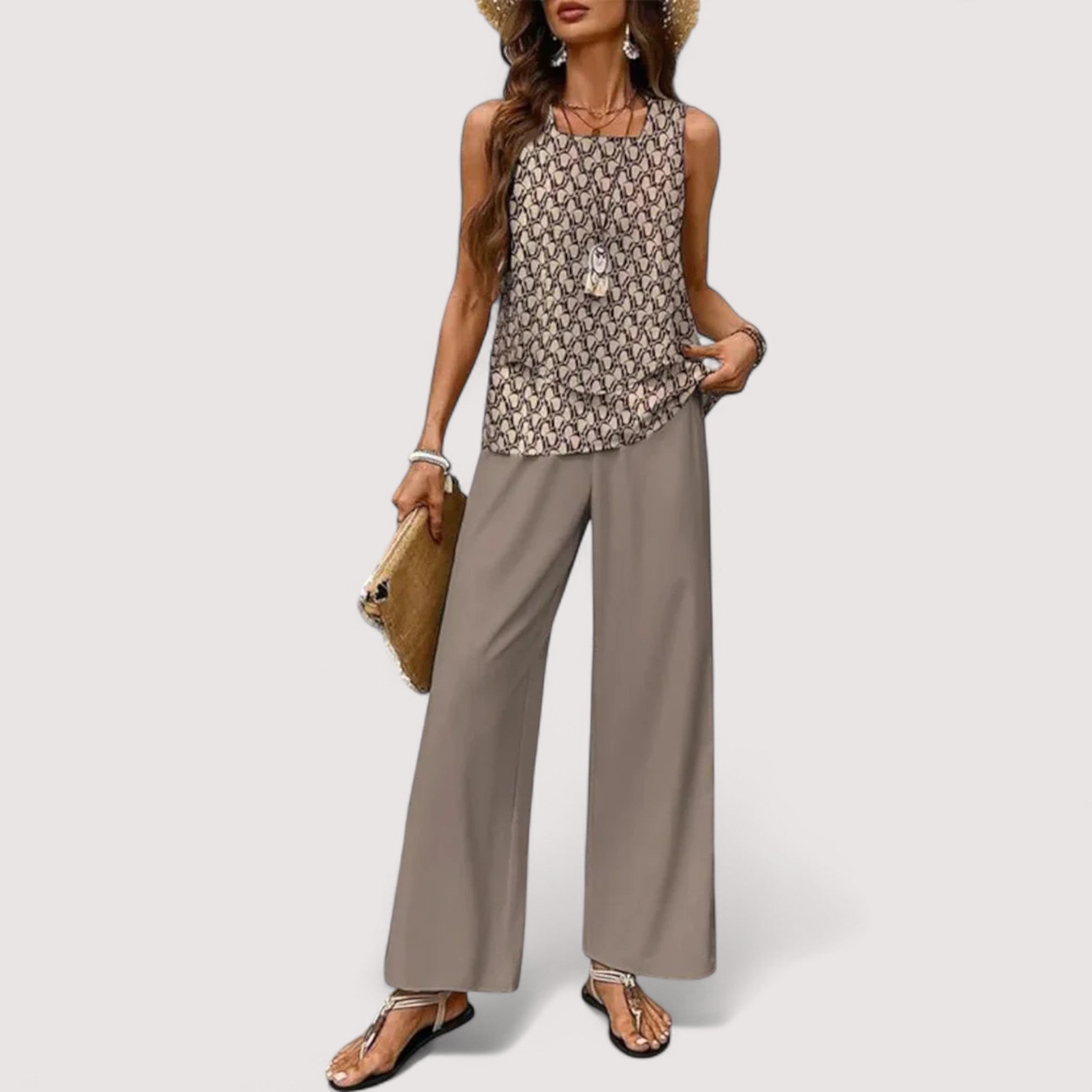 Alba Summer Set Lightweight Linen Blend Natural Print Beach