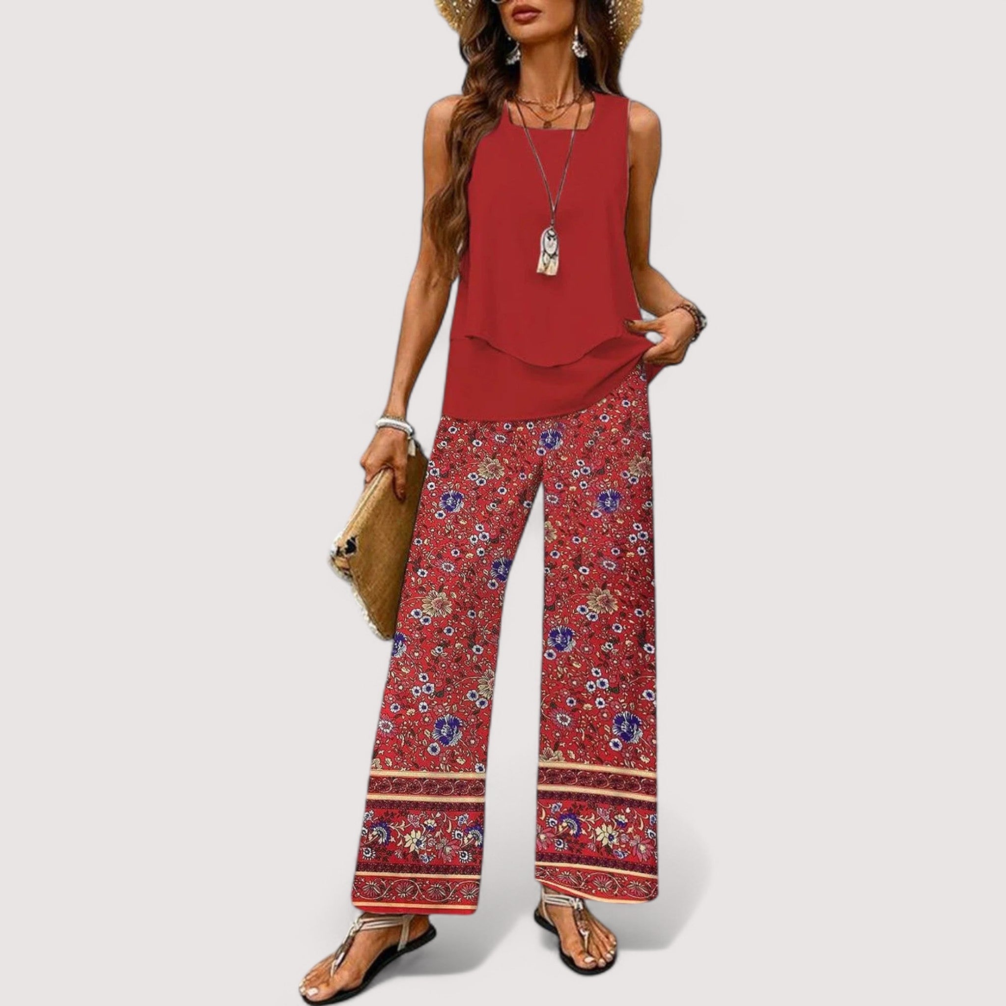 Alba Summer Set Lightweight Linen Blend Natural Print Beach
