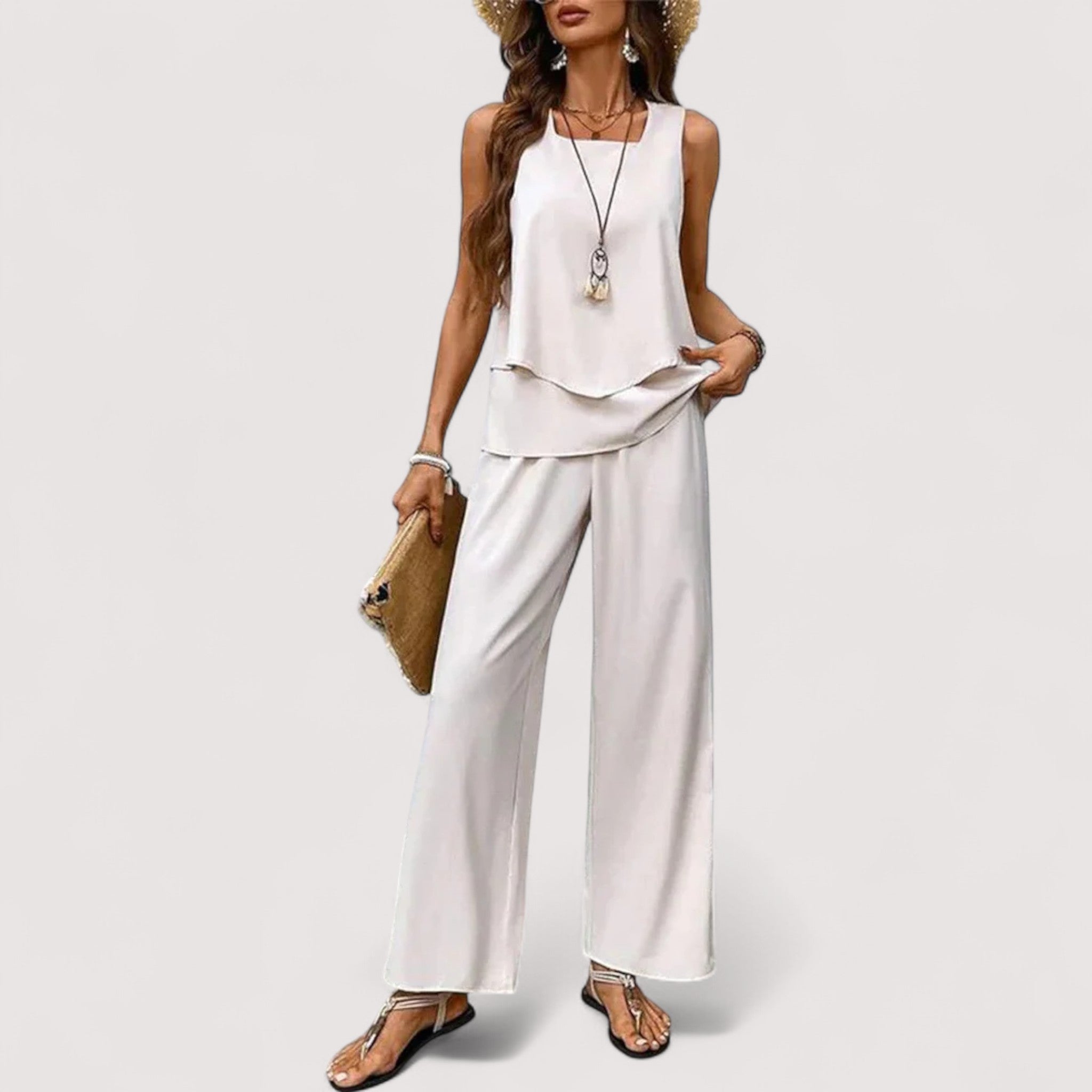 Alba Summer Set Lightweight Linen Blend Natural Print Beach
