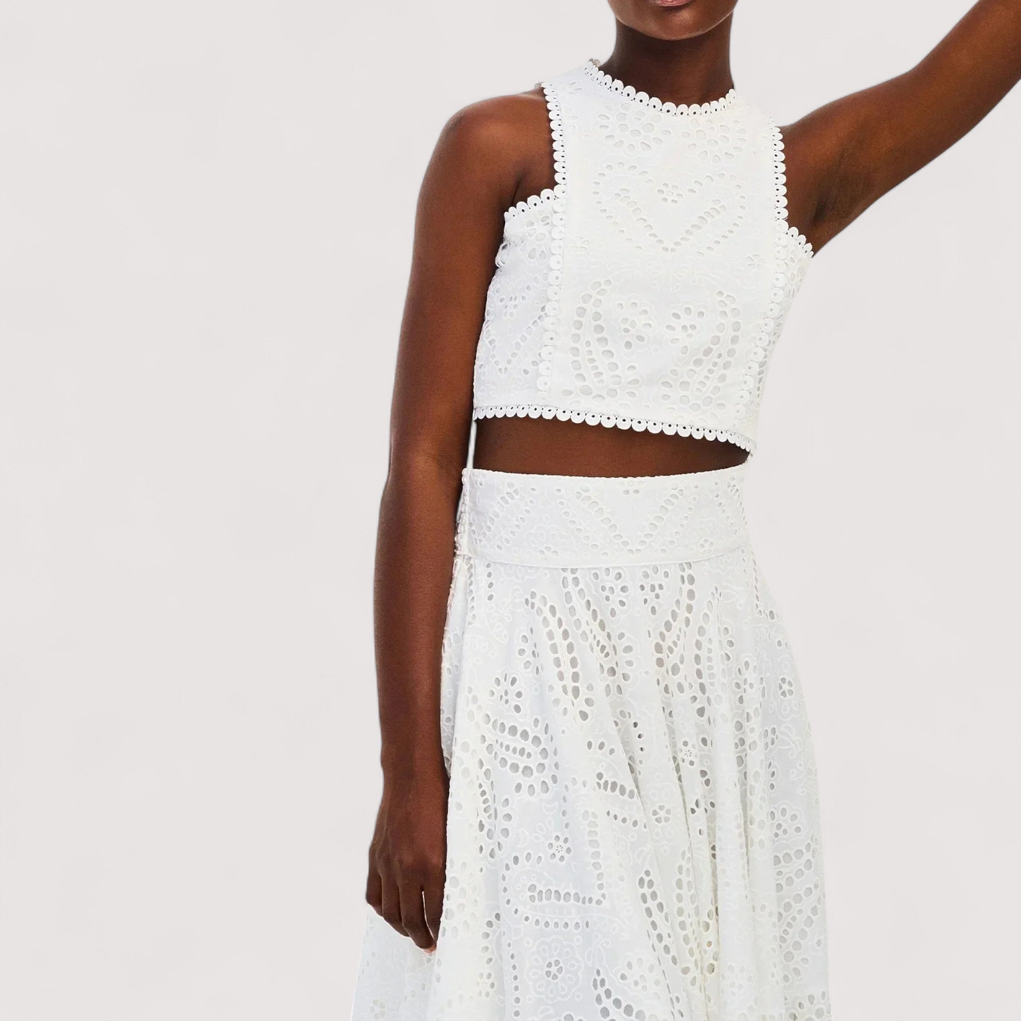 Eydis Two Piece Set Cotton Blend High Waist White Elegant