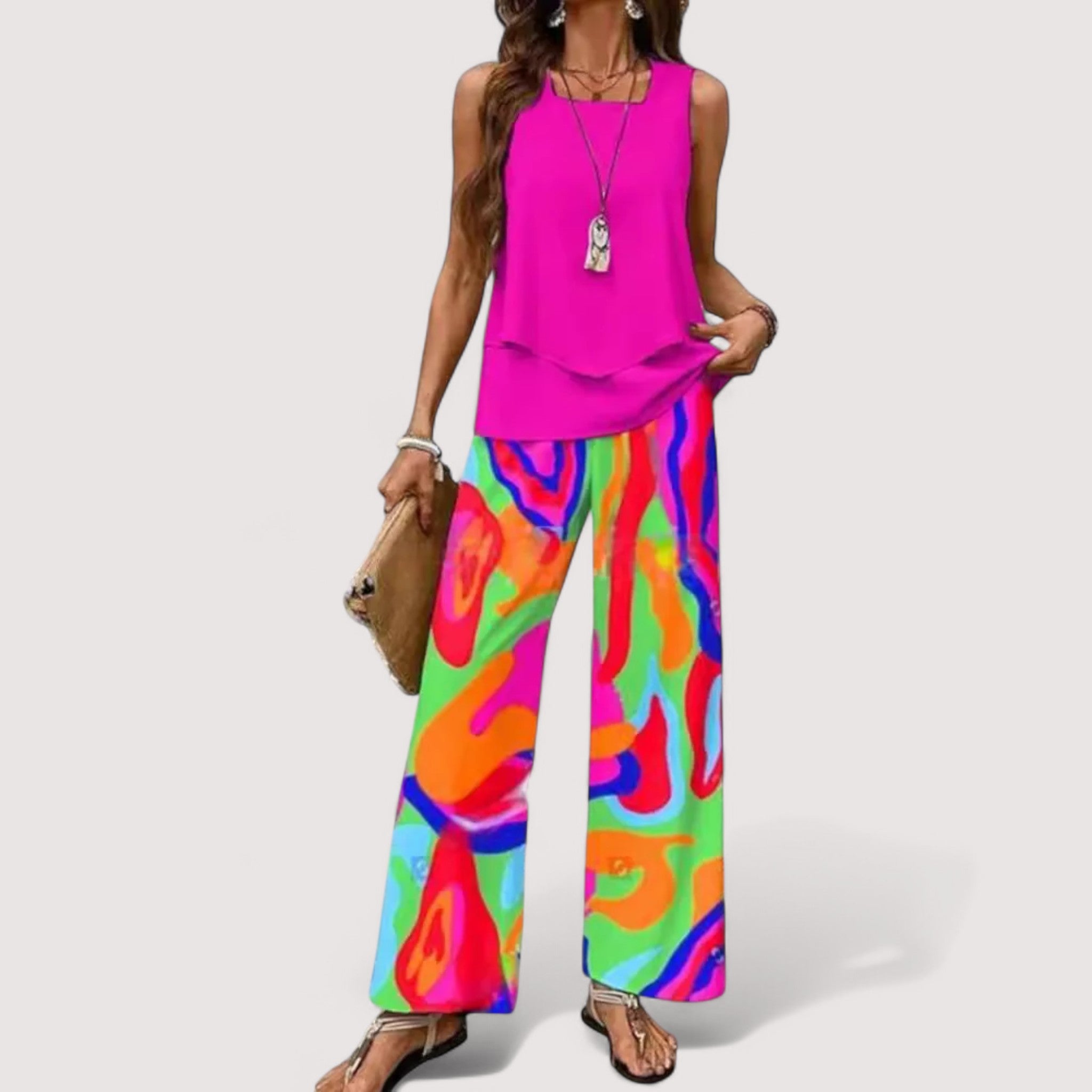 Alba Summer Set Lightweight Linen Blend Natural Print Beach