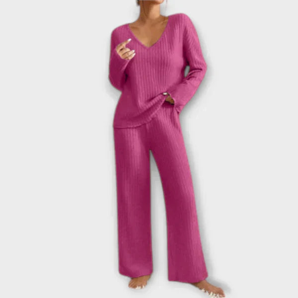Sofia - Modern Lounge Set Ribbed Fabric Tee Top Home Wear