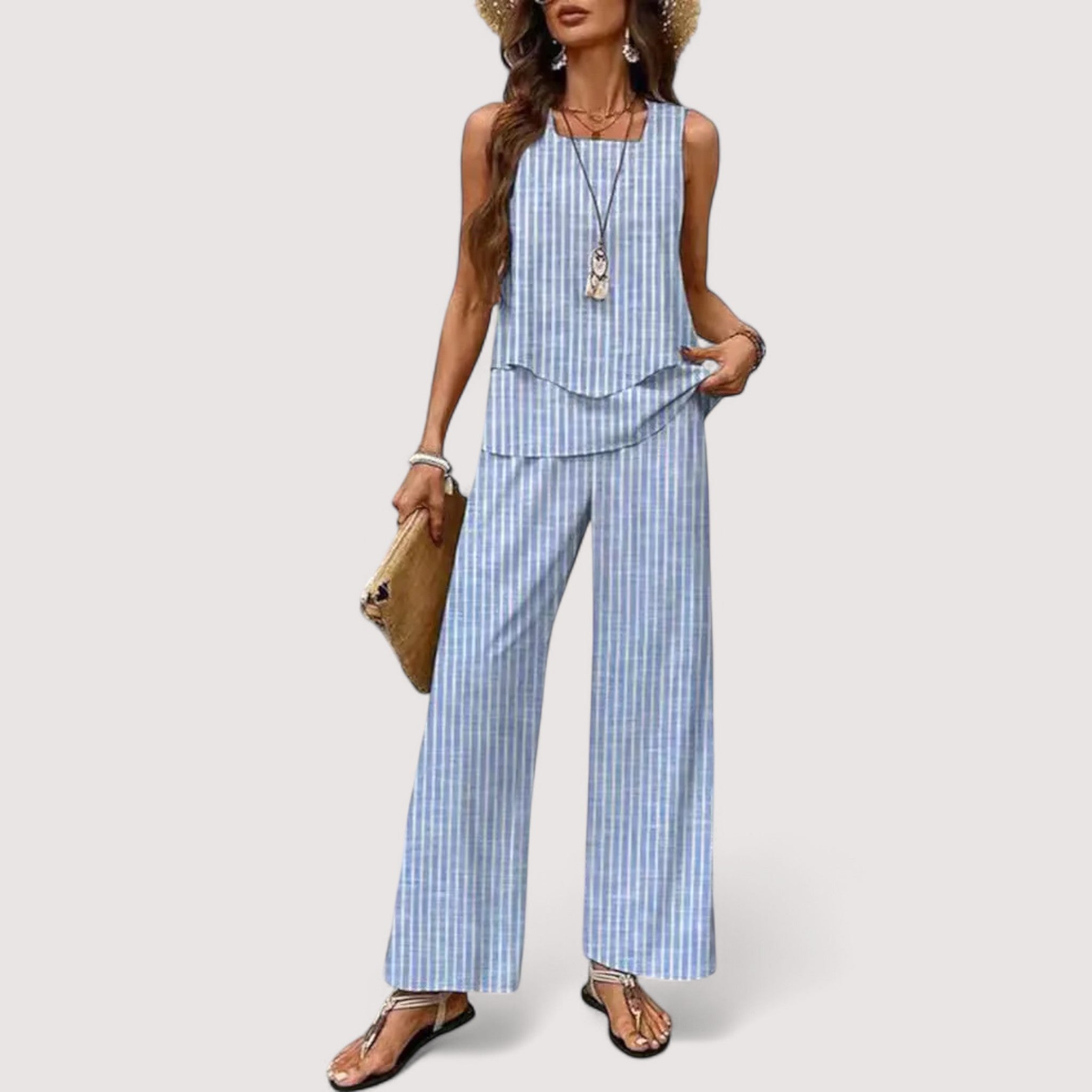 Alba Summer Set Lightweight Linen Blend Natural Print Beach