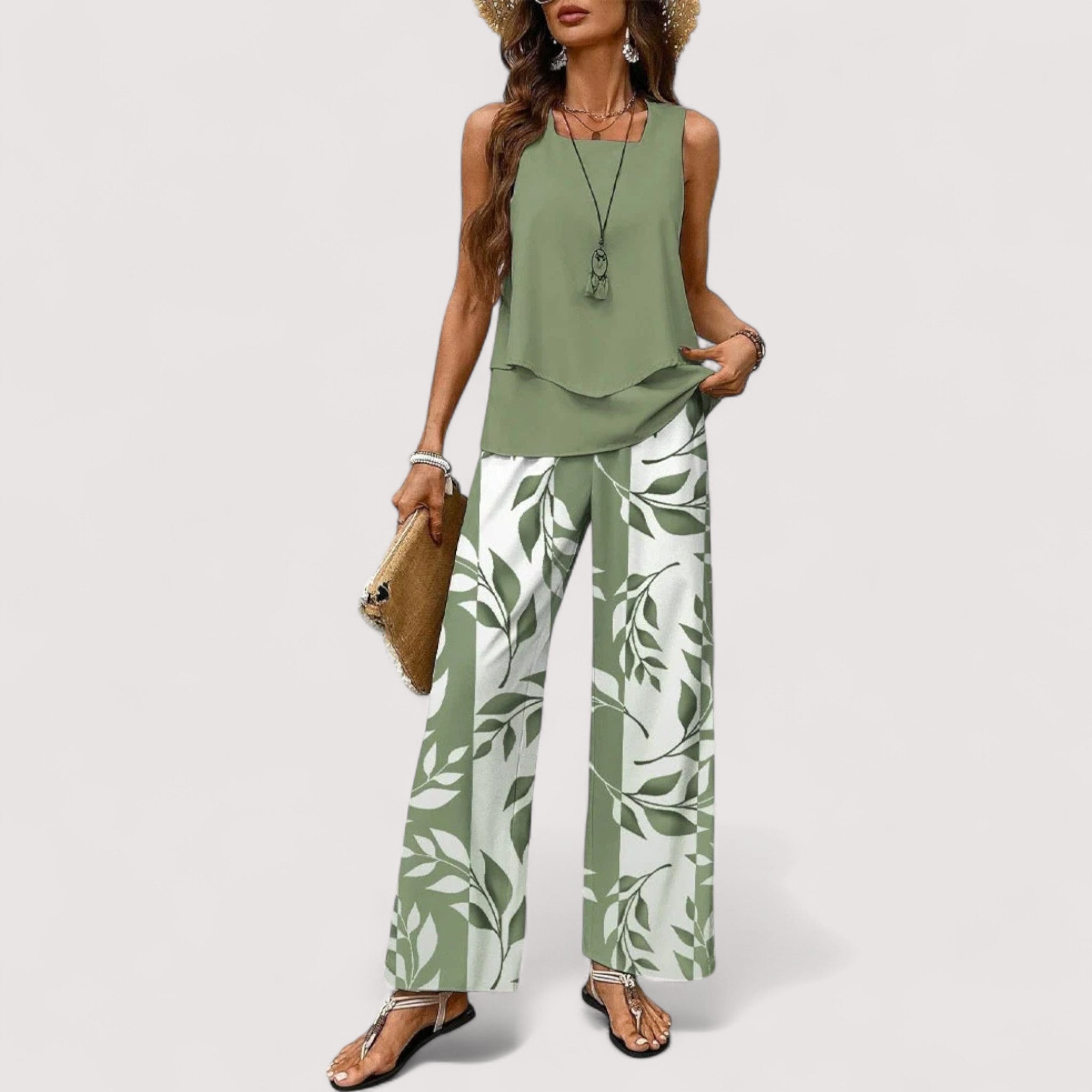 Alba Summer Set Lightweight Linen Blend Natural Print Beach