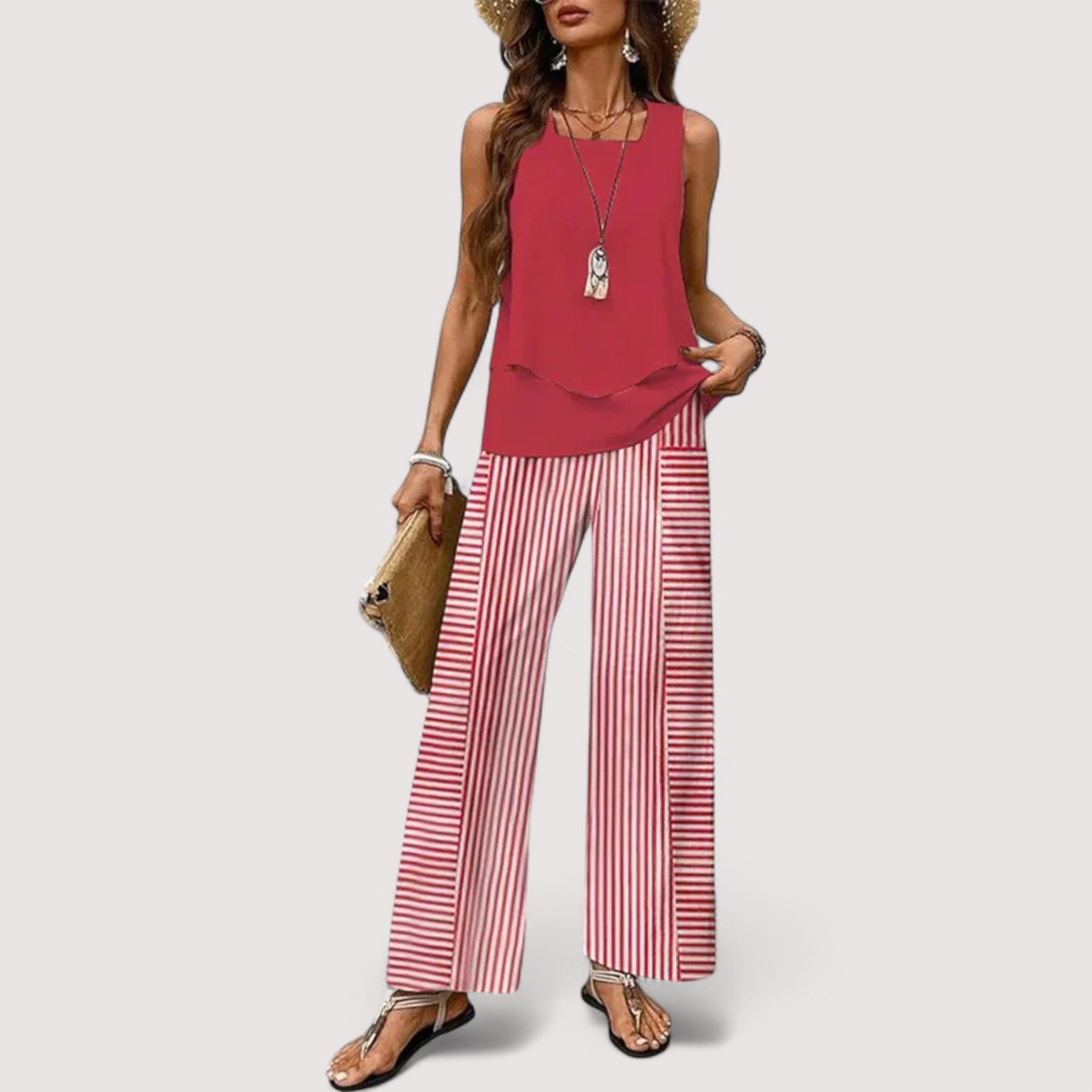 Alba Summer Set Lightweight Linen Blend Natural Print Beach