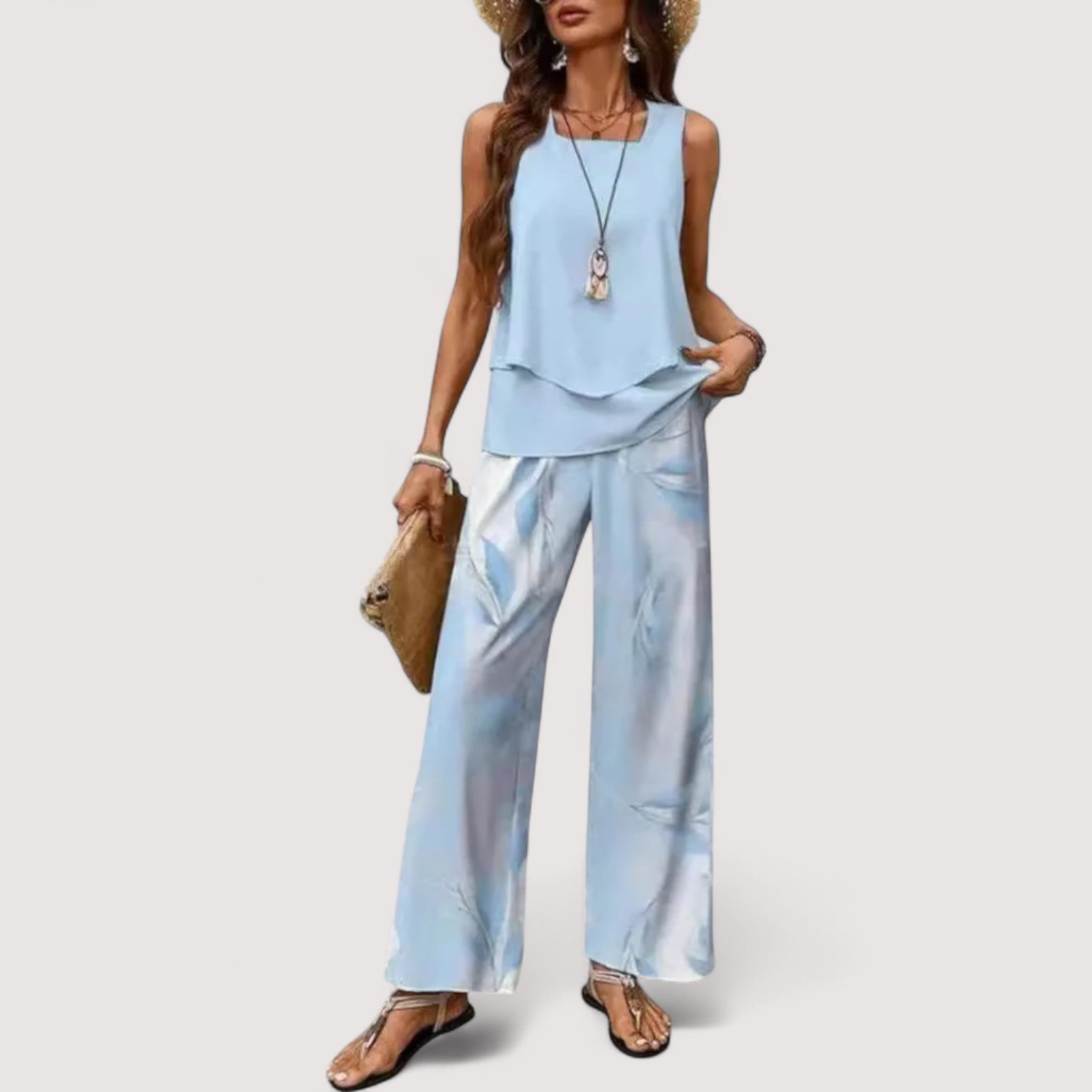 Alba Summer Set Lightweight Linen Blend Natural Print Beach