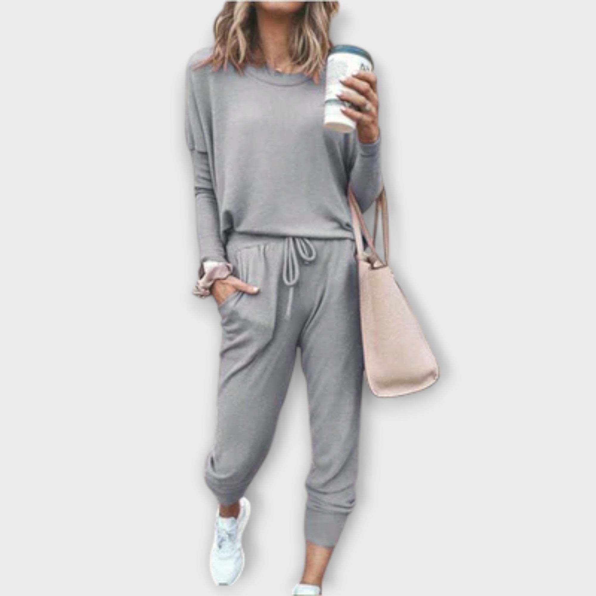 Beatriz Cotton Blend Sweater And Joggers Set S-XL Stone