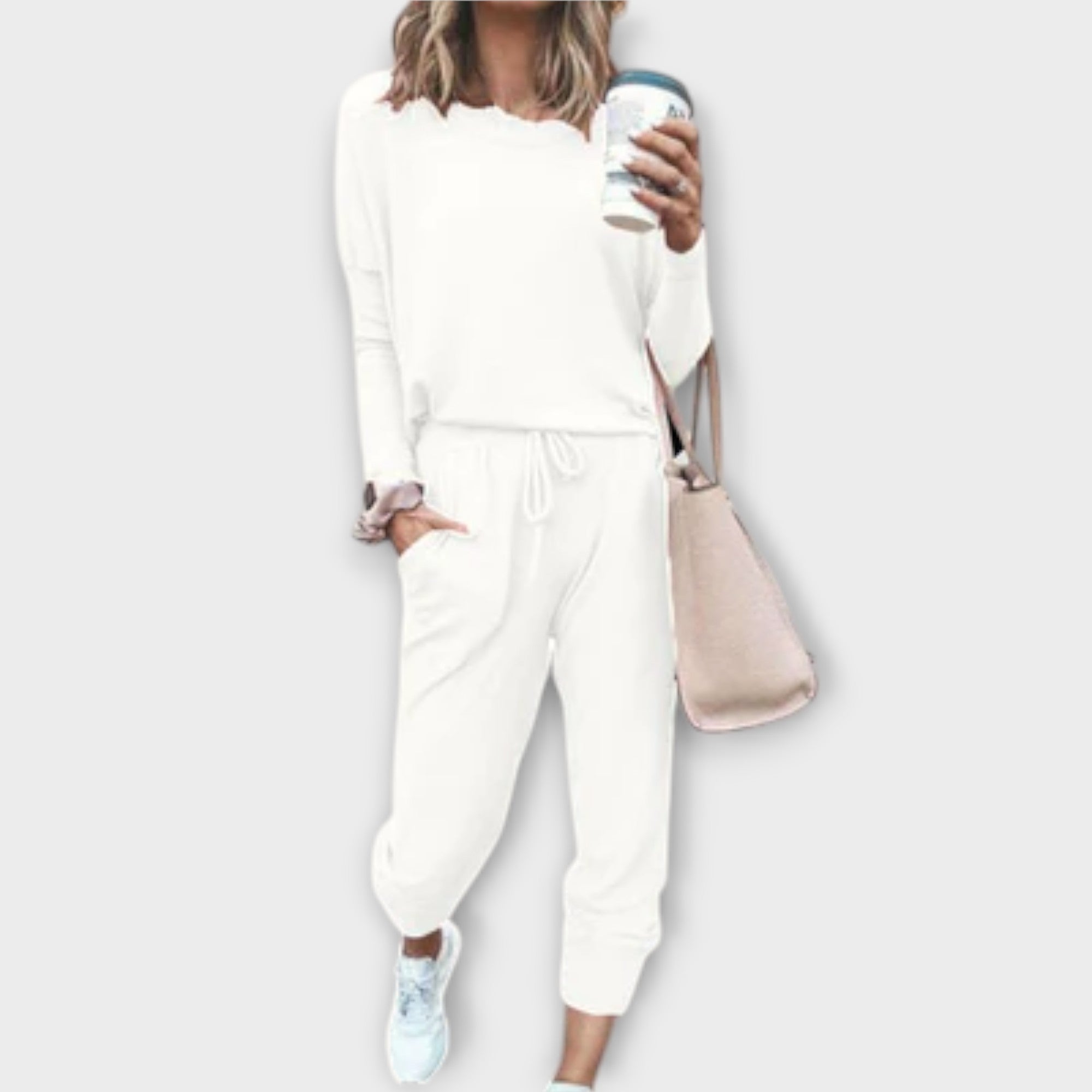 Beatriz Cotton Blend Sweater And Joggers Set S-XL Stone