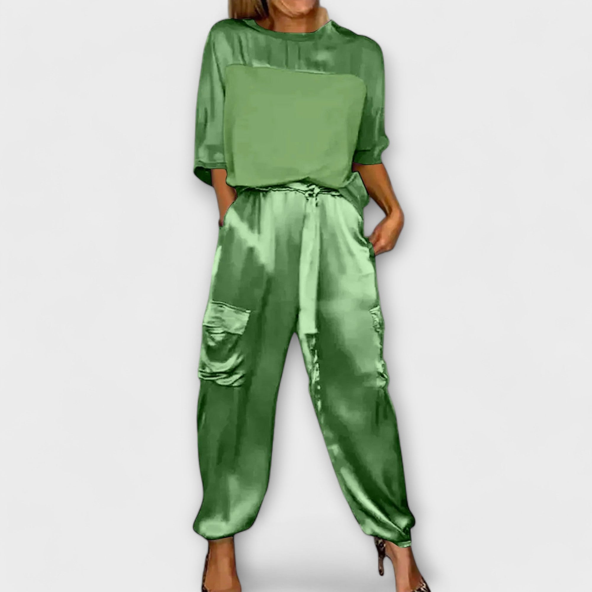 Carla Two Piece Loungewear Set Cotton Beige S To XL Relax