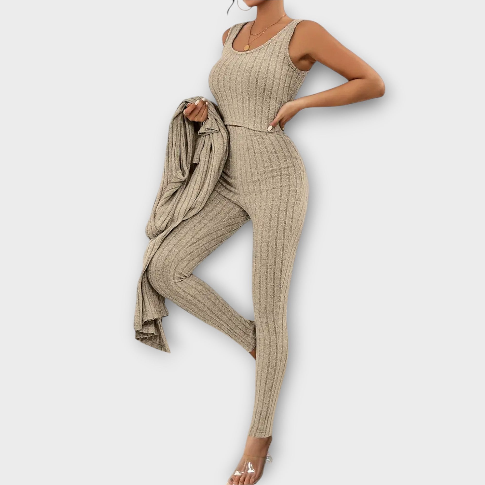 Clara Three Piece Striped Cotton Blend SML Navy Smartwear