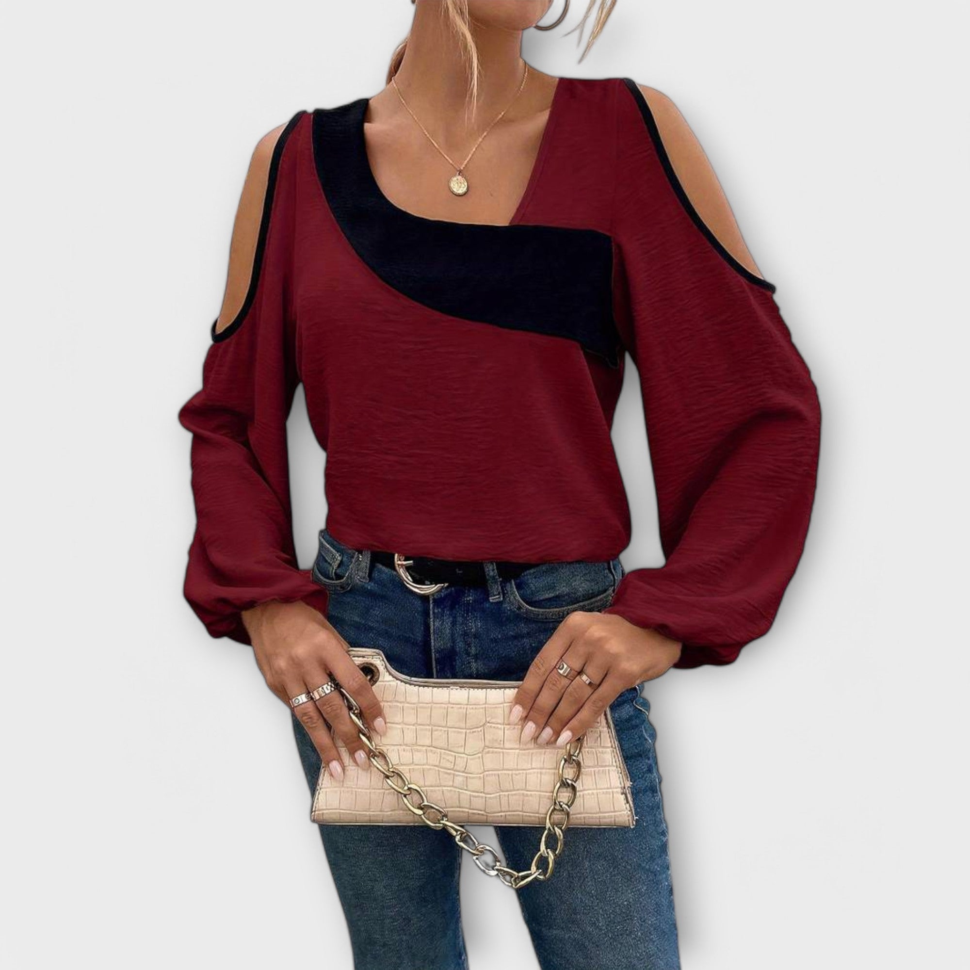 Scarlett Contemporary Colour Block Blouse With Square Neck