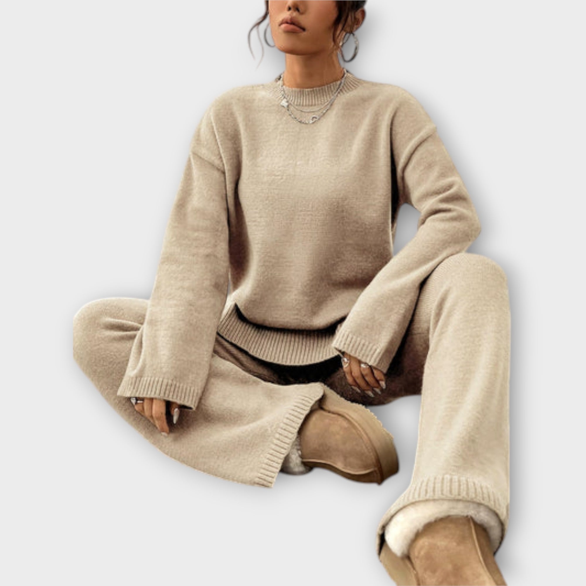 Olivia Casual Two Piece Ribbed Knit Set Elegant Comfort