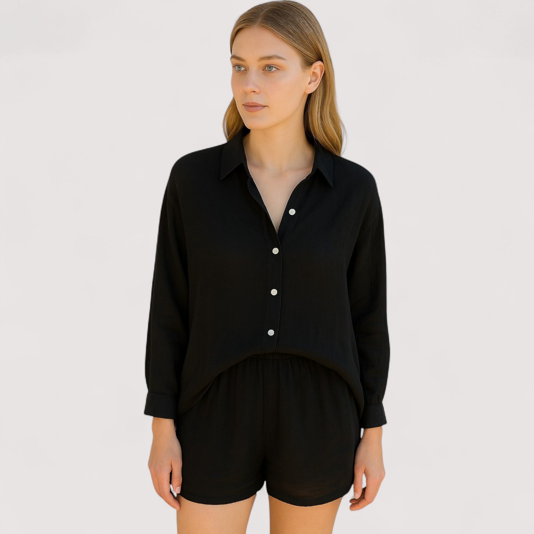 Helene Shirt And Shorts Set Cotton Beige Breathable