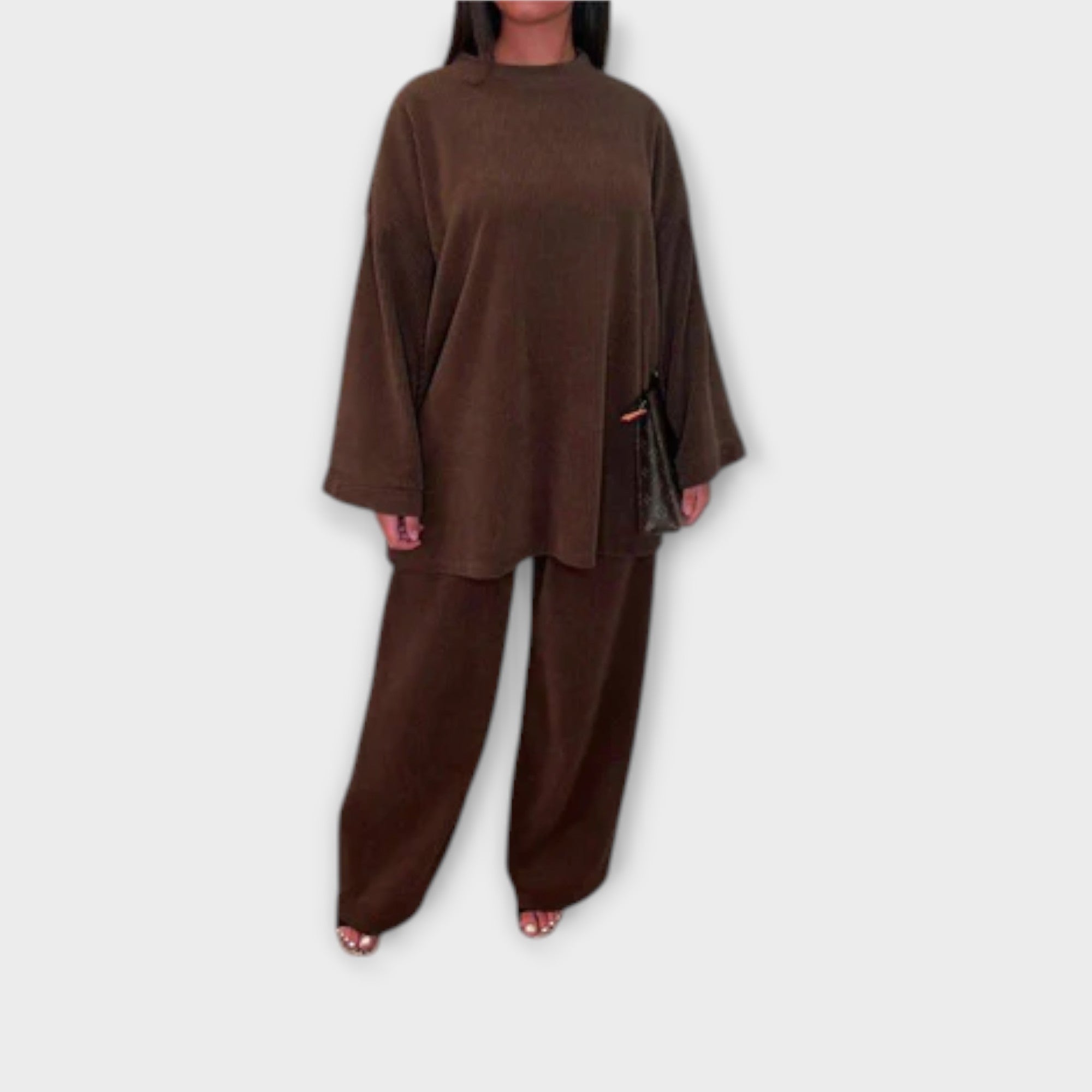 Ingrid Oversized Ribbed Knit Set Cotton Blend Beige Lounge