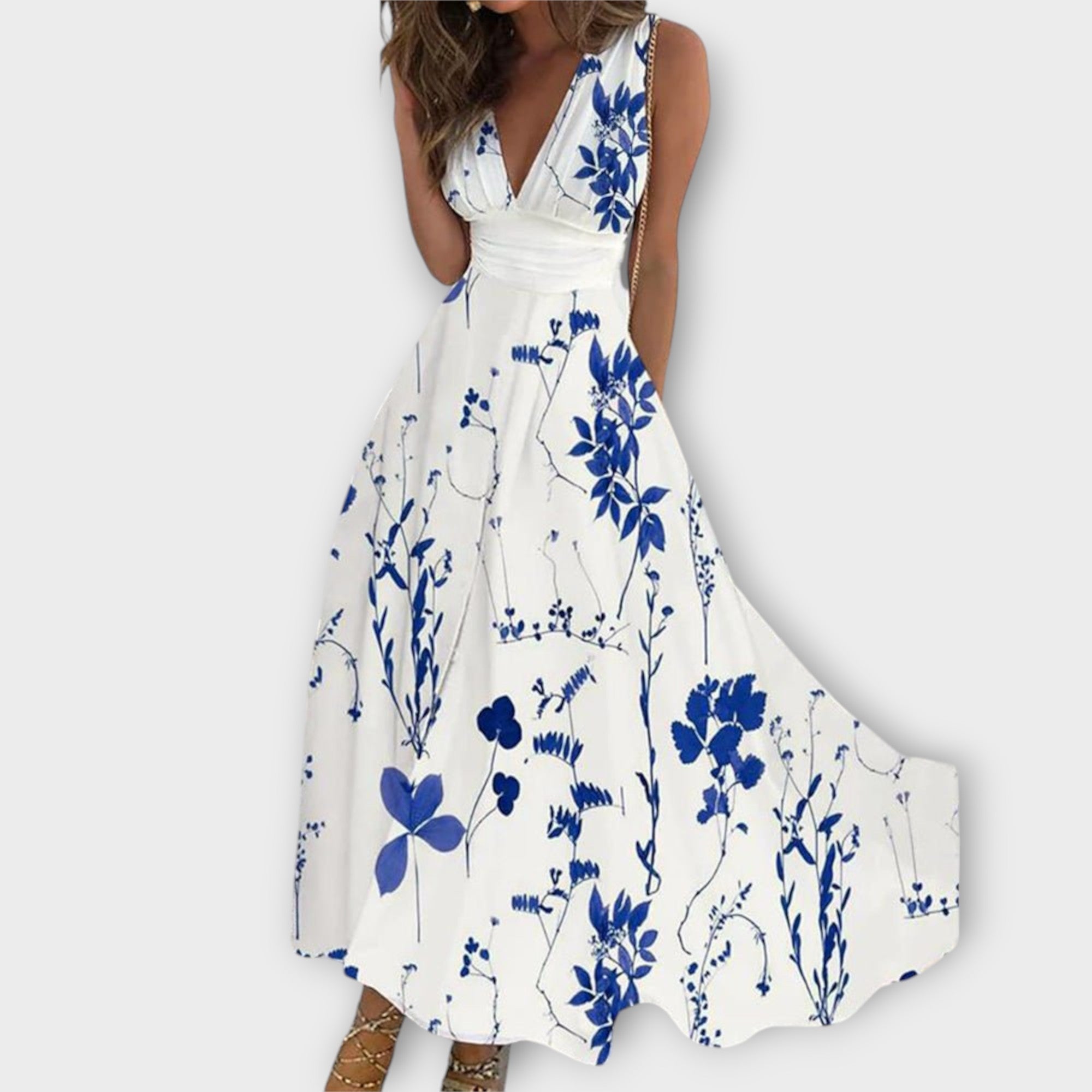 Aitana Floral Dream Dress V Neck Lightweight Linen Midi
